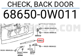 Toyota 686500W011 CHECK, BACK DOOR