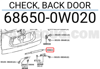 Toyota 686500W020 CHECK, BACK DOOR