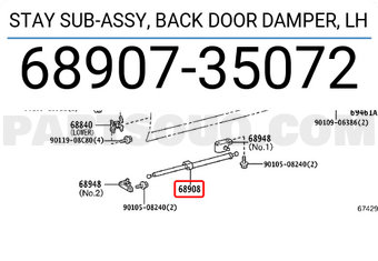 Toyota 6890735072 STAY SUB-ASSY, BACK DOOR DAMPER, LH
