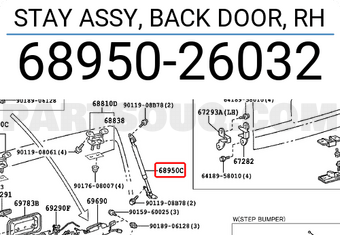 Toyota 6895026032 STAY ASSY, BACK DOOR, RH
