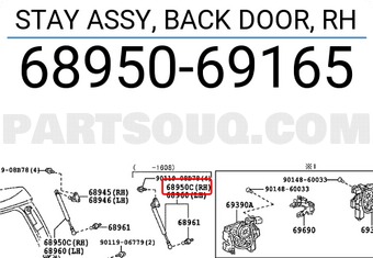 Toyota 6895069165 STAY ASSY, BACK DOOR, RH