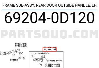 Toyota 692040D120 FRAME SUB-ASSY, REAR DOOR OUTSIDE HANDLE, LH
