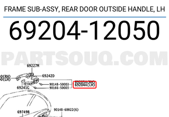 Toyota 6920412050 FRAME SUB-ASSY, REAR DOOR OUTSIDE HANDLE, LH