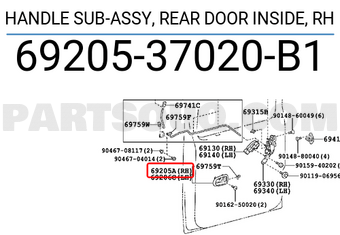 Toyota 6920537020B1 HANDLE SUB-ASSY, REAR DOOR INSIDE, RH