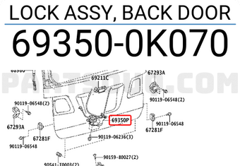 Toyota 693500K070 LOCK ASSY, BACK DOOR