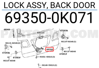 Toyota 693500K071 LOCK ASSY, BACK DOOR