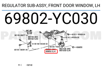 Toyota 69802YC030 REGULATOR SUB-ASSY, FRONT DOOR WINDOW, LH