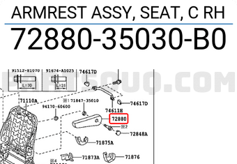 Toyota 7288035030B0 ARMREST ASSY, SEAT, C RH