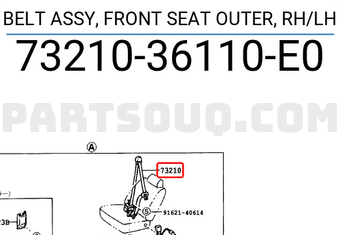 Toyota 7321036110E0 BELT ASSY, FRONT SEAT OUTER, RH/LH