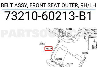 Toyota 7321060213B1 BELT ASSY, FRONT SEAT OUTER, RH/LH