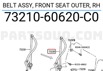Toyota 7321060620C0 BELT ASSY, FRONT SEAT OUTER, RH