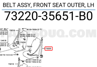 Toyota 7322035651B0 BELT ASSY, FRONT SEAT OUTER, LH
