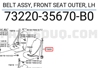 Toyota 7322035670B0 BELT ASSY, FRONT SEAT OUTER, LH