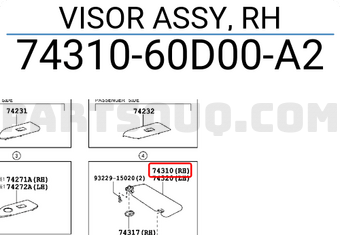 Toyota 7431060D00A2 VISOR ASSY, RH