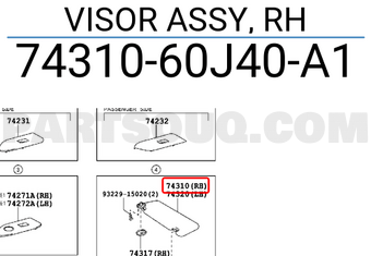 Toyota 7431060J40A1 VISOR ASSY, RH