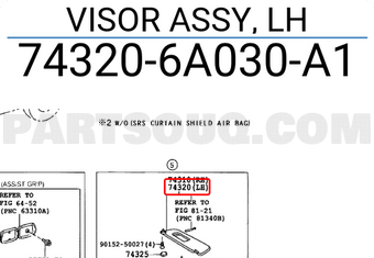 Toyota 743206A030A1 VISOR ASSY, LH