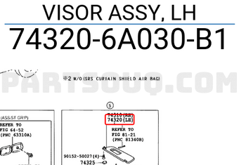 Toyota 743206A030B1 VISOR ASSY, LH