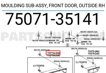 Toyota 7507135141 MOULDING SUB-ASSY, FRONT DOOR, OUTSIDE RH