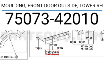 Toyota 7507342010 MOULDING, FRONT DOOR OUTSIDE, LOWER RH