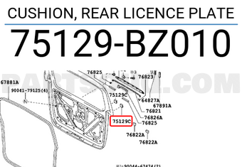 Toyota 75129BZ010 CUSHION, REAR LICENCE PLATE