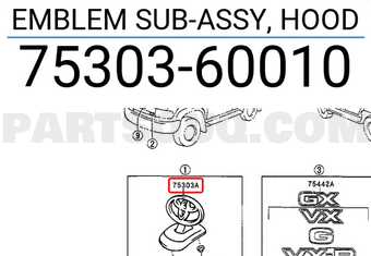 Toyota 7530360010 EMBLEM SUB-ASSY, HOOD