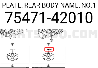 Toyota 7547142010 PLATE, REAR BODY NAME, NO.1