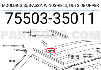 Toyota 7550335011 MOULDING SUB-ASSY, WINDSHIELD, OUTSIDE UPPER