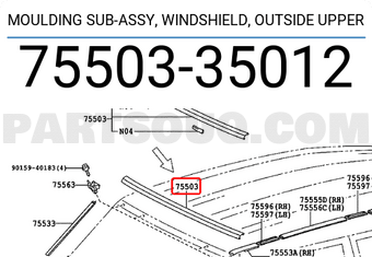 Toyota 7550335012 MOULDING SUB-ASSY, WINDSHIELD, OUTSIDE UPPER