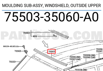 Toyota 7550335060A0 MOULDING SUB-ASSY, WINDSHIELD, OUTSIDE UPPER