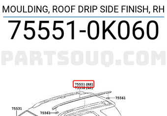 Toyota 755510K060 MOULDING, ROOF DRIP SIDE FINISH, RH