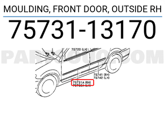 Toyota 7573113170 MOULDING, FRONT DOOR, OUTSIDE RH