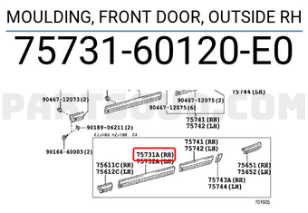 Toyota 7573160120E0 MOULDING, FRONT DOOR, OUTSIDE RH