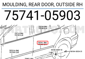 Toyota 7574105903 MOULDING, REAR DOOR, OUTSIDE RH