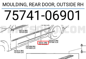 Toyota 7574106901 MOULDING, REAR DOOR, OUTSIDE RH