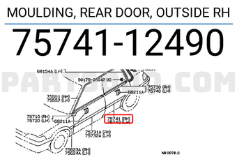 Toyota 7574112490 MOULDING, REAR DOOR, OUTSIDE RH