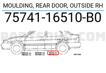 Toyota 7574116510B0 MOULDING, REAR DOOR, OUTSIDE RH