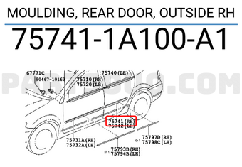 Toyota 757411A100A1 MOULDING, REAR DOOR, OUTSIDE RH