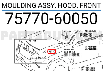 Toyota 7577060050 MOULDING ASSY, HOOD, FRONT