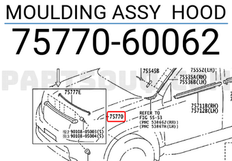 Toyota 7577060062 MOULDING ASSY HOOD