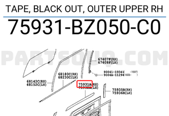 Toyota 75931BZ050C0 TAPE, BLACK OUT, OUTER UPPER RH
