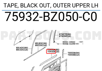 Toyota 75932BZ050C0 TAPE, BLACK OUT, OUTER UPPER LH