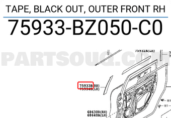Toyota 75933BZ050C0 TAPE, BLACK OUT, OUTER FRONT RH