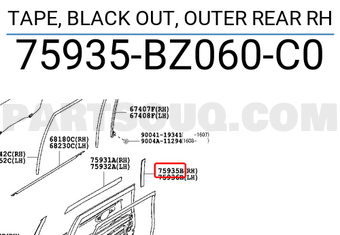 Toyota 75935BZ060C0 TAPE, BLACK OUT, OUTER REAR RH