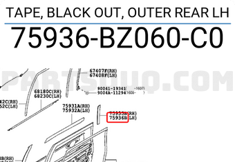 Toyota 75936BZ060C0 TAPE, BLACK OUT, OUTER REAR LH