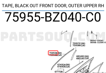Toyota 75955BZ040C0 TAPE, BLACK OUT FRONT DOOR, OUTER UPPER RH
