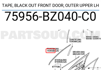Toyota 75956BZ040C0 TAPE, BLACK OUT FRONT DOOR, OUTER UPPER LH