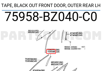 Toyota 75958BZ040C0 TAPE, BLACK OUT FRONT DOOR, OUTER REAR LH