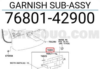 Toyota 7680142900 GARNISH SUB-ASSY