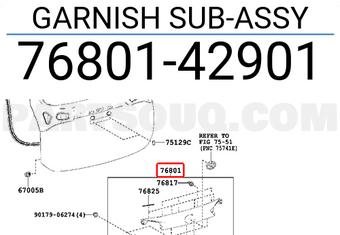 Toyota 7680142901 GARNISH SUB-ASSY