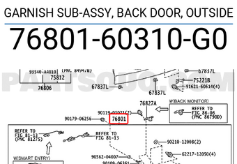 Toyota 7680160310G0 GARNISH SUB-ASSY, BACK DOOR, OUTSIDE